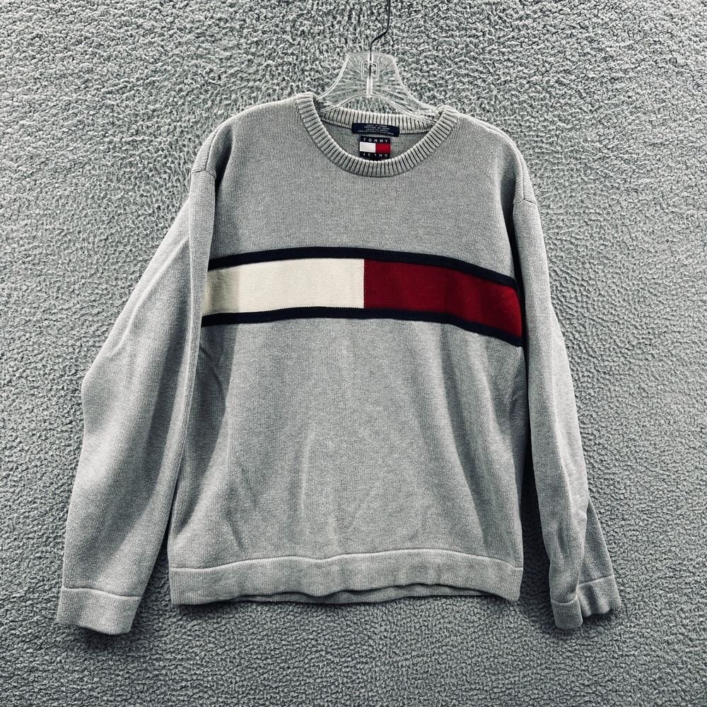 Tommy Jeans Mens M Gray‎ Flag Sweater Vintage Urban Streetwear Archive Heritage